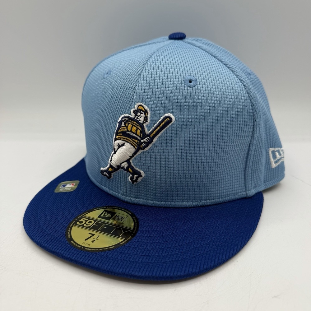 New Era 59Fifty Milwaukee Brewers Barrel‎ Man Hat Cap 7 1/4 Blue 2024 BP Fitted